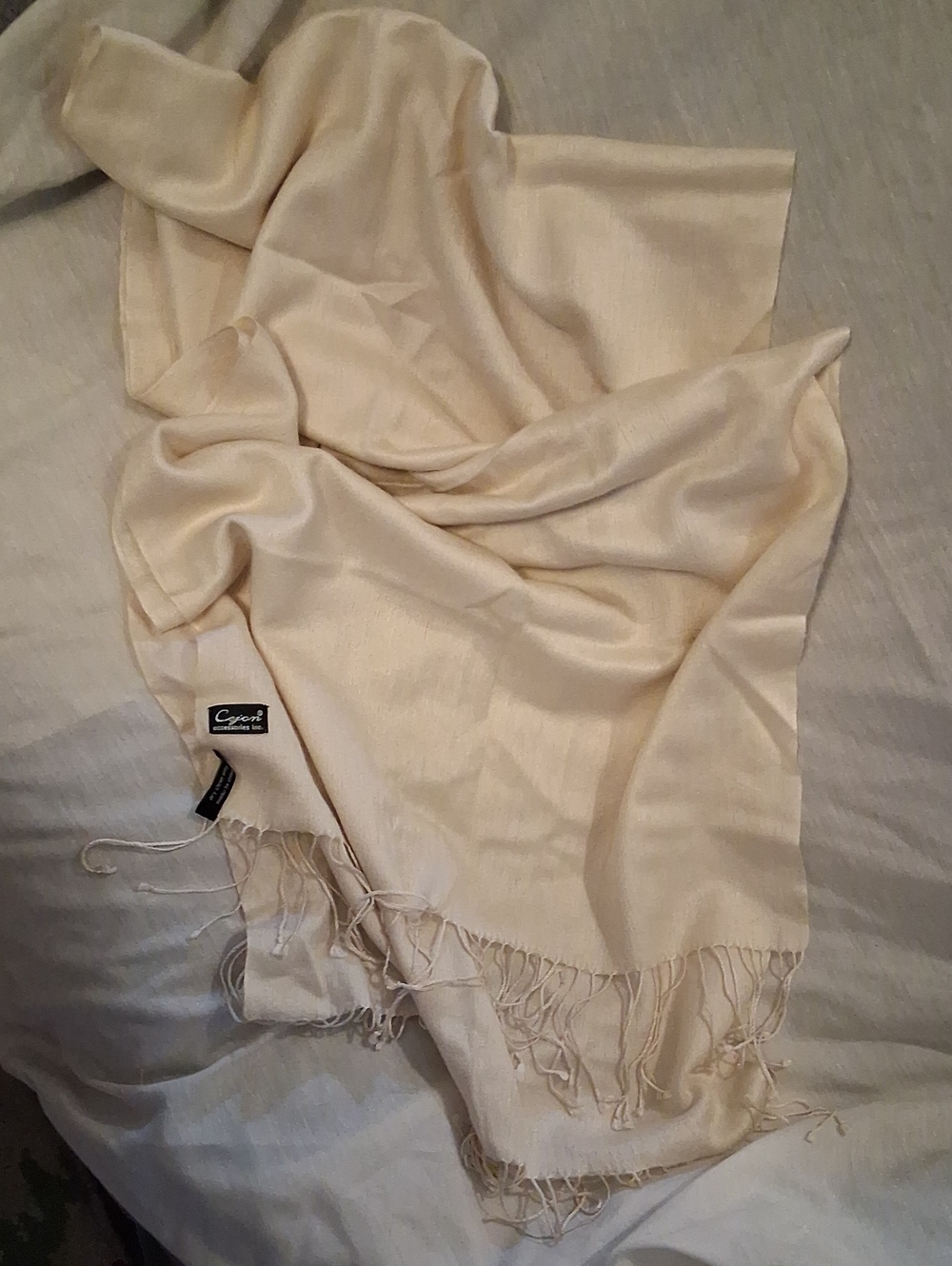 Cejon Cream Silk & Cashmere Shawl Scarf for Women - Lightweight Fringe Wrap